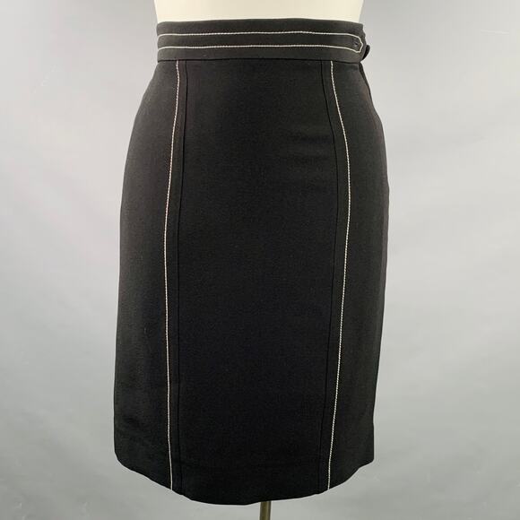 MOSCHINO Size 12 Black White Rayon Blend Contrast Stitch Pencil Skirt - Picture 1 of 5